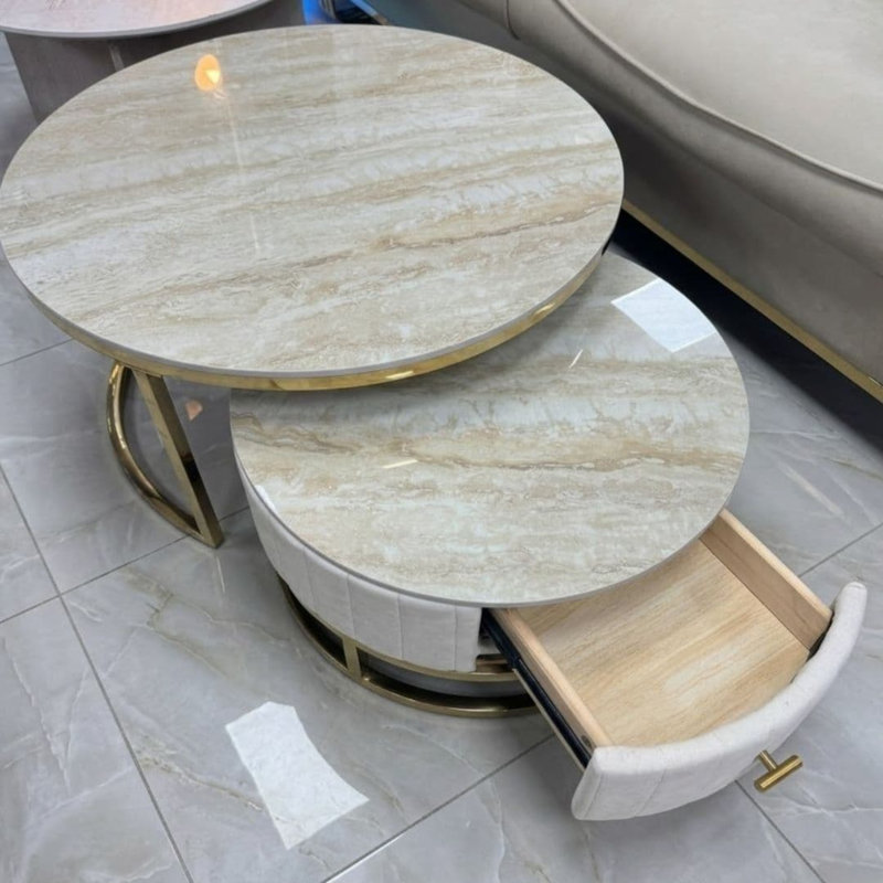 Lift Top Coffee Table, Cream Top/Gold Base