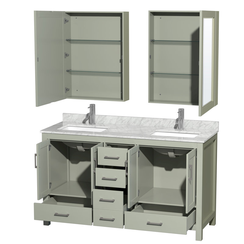 Sheffield 60" Double Bathroom Vanity Set with Mirror, Light Green