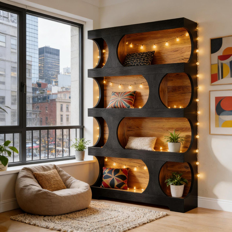 Bibliothèques en MDF spacieuses, conception moderne avec finition noire et brune pour le rangement à la maison
