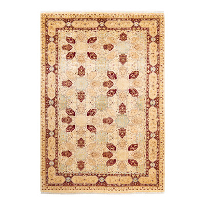 Tapis unique en laine noué à la main ivoire / rouge nouvel âge 6 pi 1 po x 9 pi Keenan