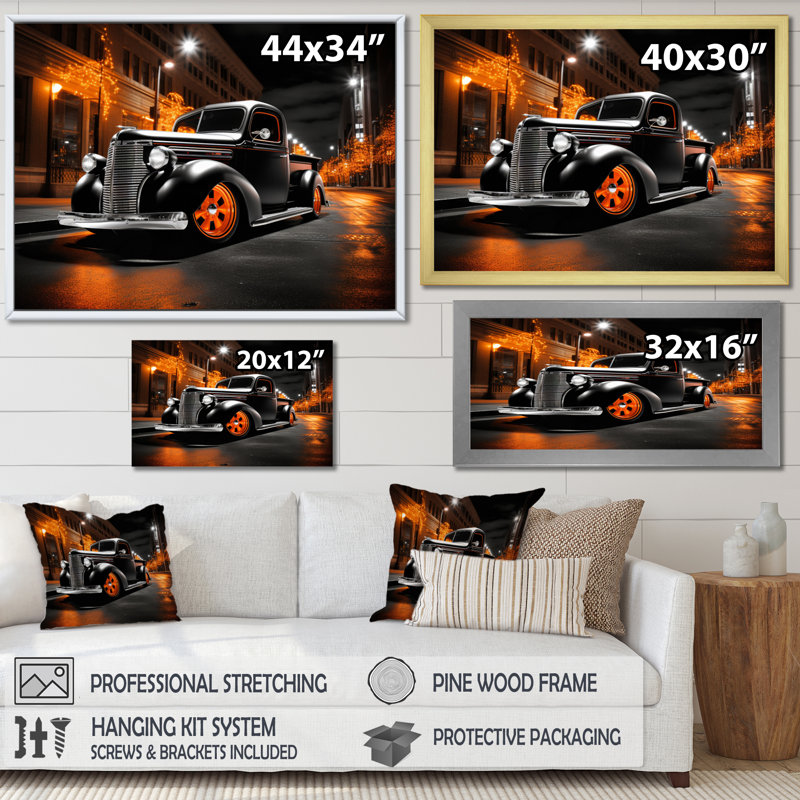 Drifters camionnette noir et orange - imprimé, Toile tendue, H 16 po x l 32 po x P 1 po