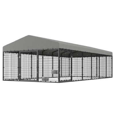 Heavy Duty Outdoor Dog Kennel 10x20x6.5 Ft With Waterproof Roof, Reinforced Steel Frame & Mesh Panels, Dual Door Pet Enclosure For Dogs, Secure Backyard Kennel For Outdoor Spaces
