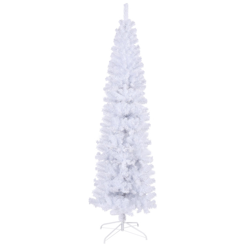 Arbre de Noël artificiel blanc 7,5 pi avec base en métal pliable, Blanc