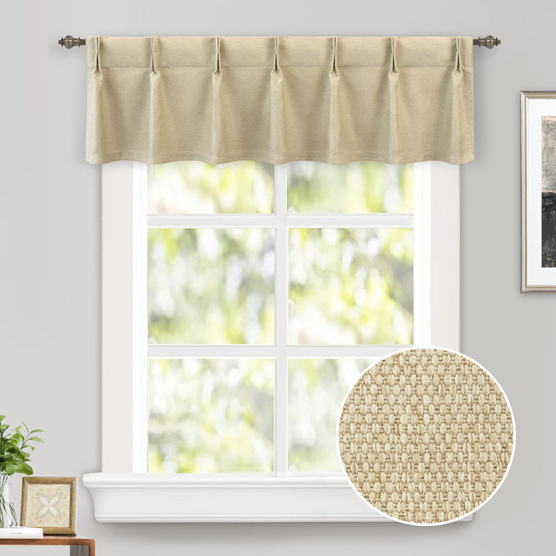 Pinch Pleat Valance for Kitchen Window Blackout Faux Linen Textured Solid Beige Valance for Living Room  Farmhouse Linen Curtain Valance Window Treatment Back Tab