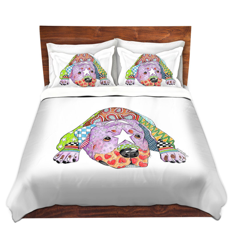  Ensemble de housse de couette Marley Ungaro Rottweiller Dog, 1 housse simple + 1 taie standard, Blanc / Rose / Jaune