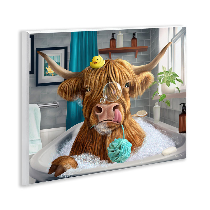  Highland Cow Bubble Bath Wall Plaque Art by Mehu Art