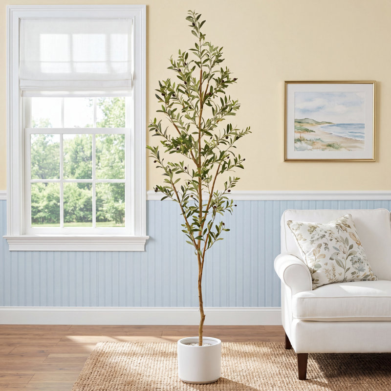 82'' Faux Olive Tree Tree in Planter, 77 inch