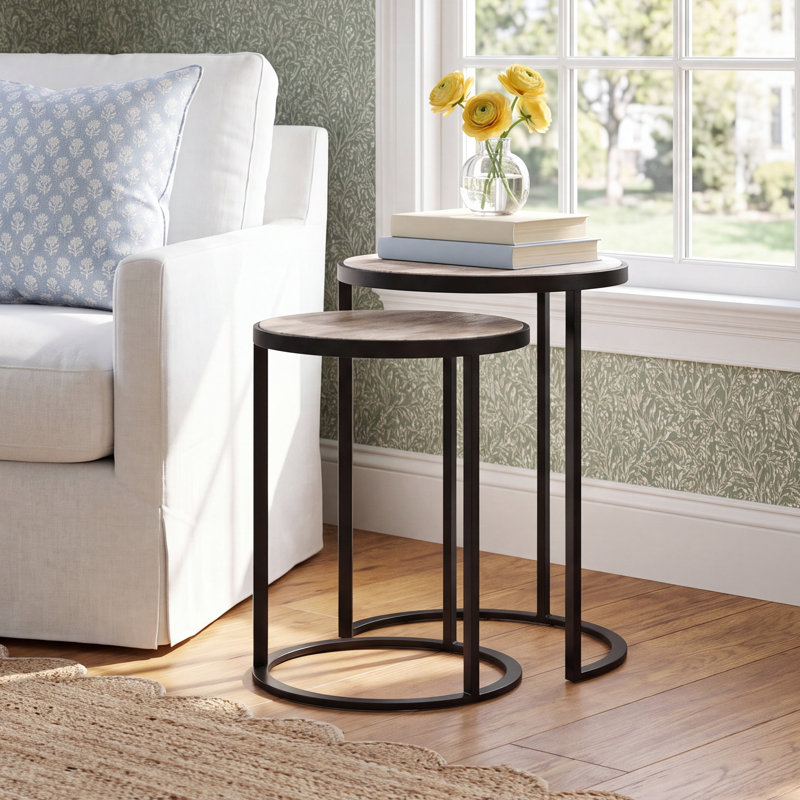 Akio Minimalist Nesting End Table Set, Gold