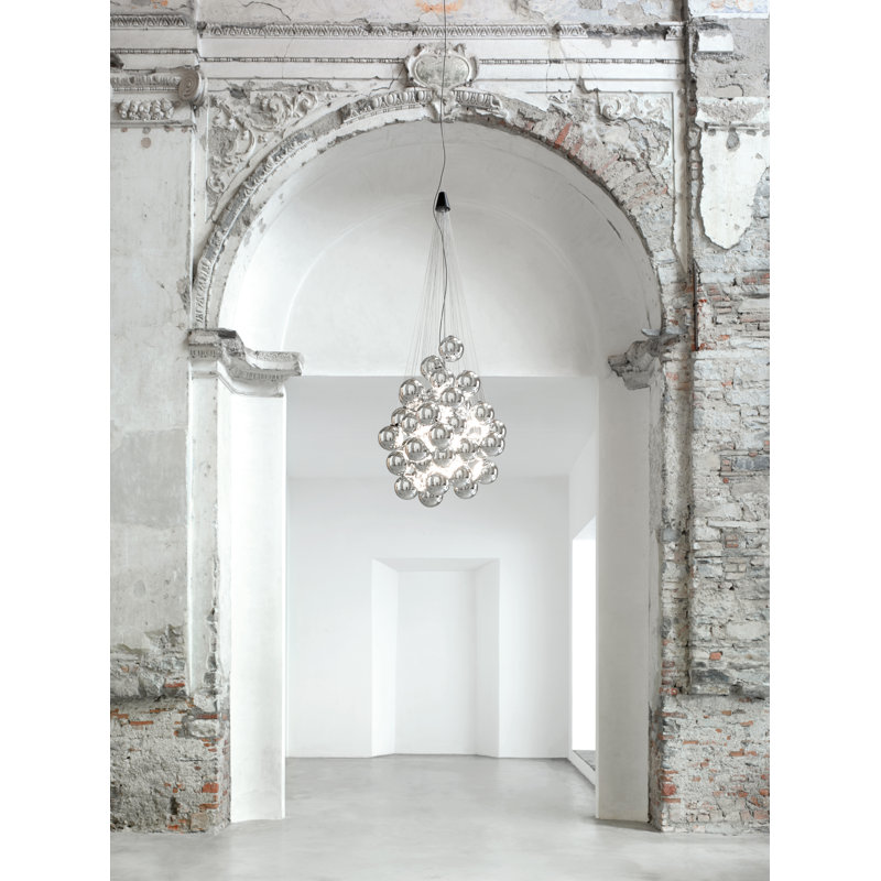 Stochastic 48 - Light Cluster Globe LED Pendant, Opal, 120" H x 15.7" W x 15.7" D