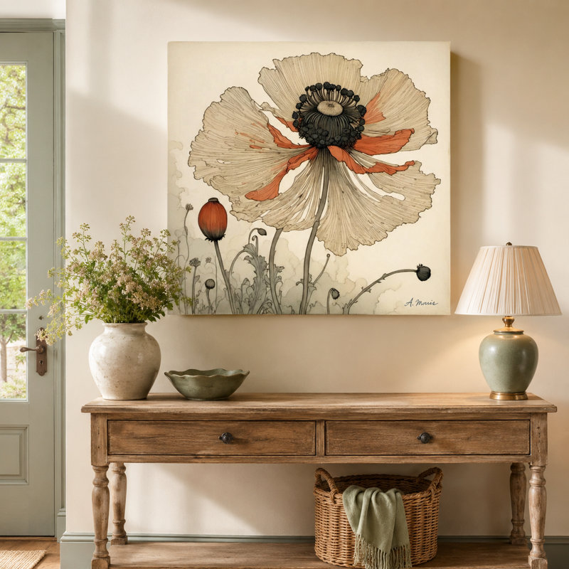 «Desert Bloom», art coquelicot rétro sur toile, H 30 po x l 30 po