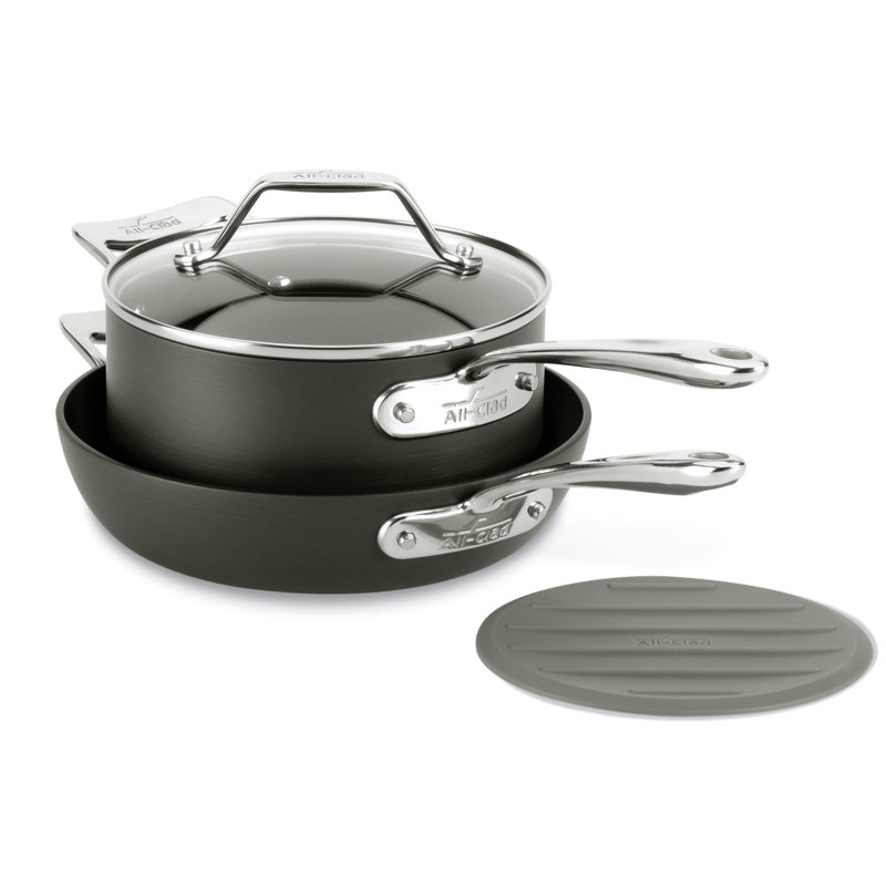 All-Clad Essentials 4-Piece Non-Stick Skillet Set with Lids