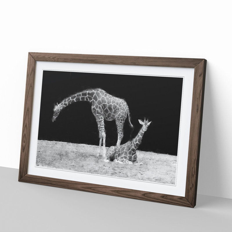 Two Giraffes Vol.3 - Framed Print, 27cm H x 36cm W x 2cm D, Walnut Framed