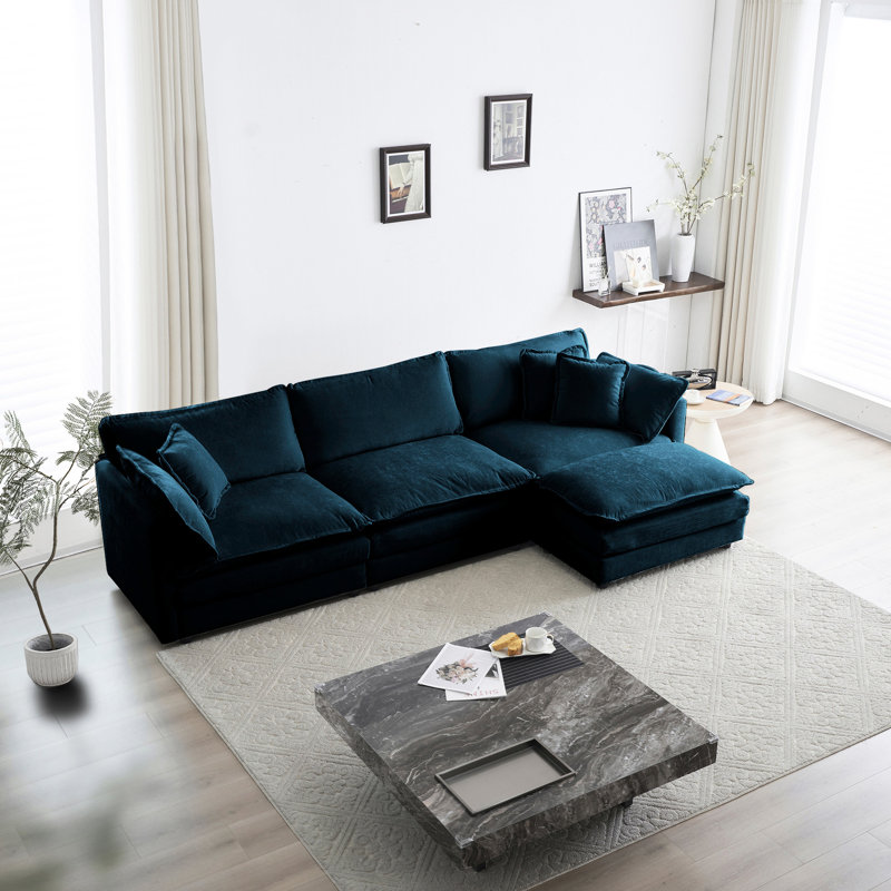 Canapé modulaire confortable avec revêtement en chenille bleu et respirant réversible personnalisable pour un confort aéré