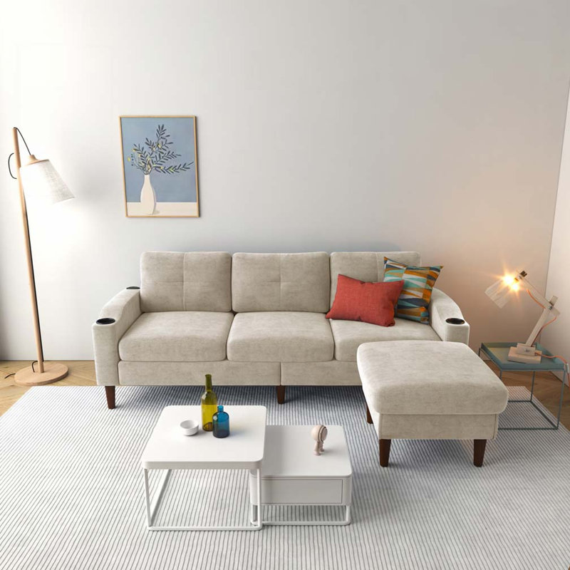 Canapé 3 places en L avec repose-pieds, Beige