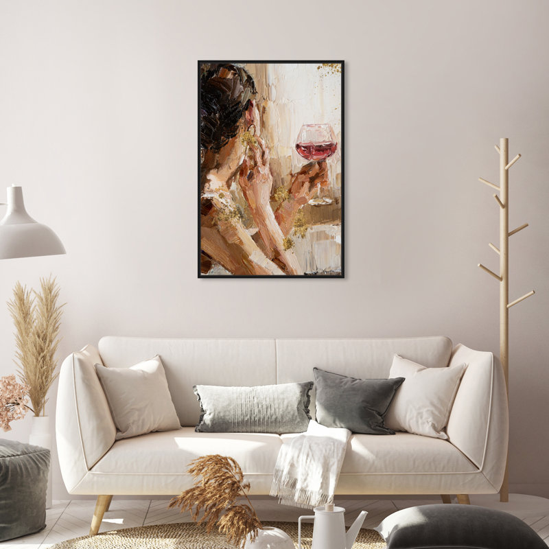 «Pondering Gilded», peinture sur toile, H 30 po x l 20 po, Toile encadrée noire, Noir