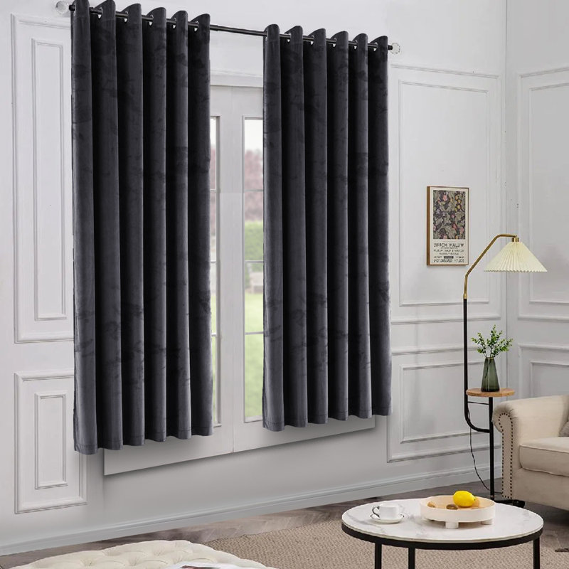 Claverton Crushed Velvet Sheer Eyelet Curtains, Charcoal