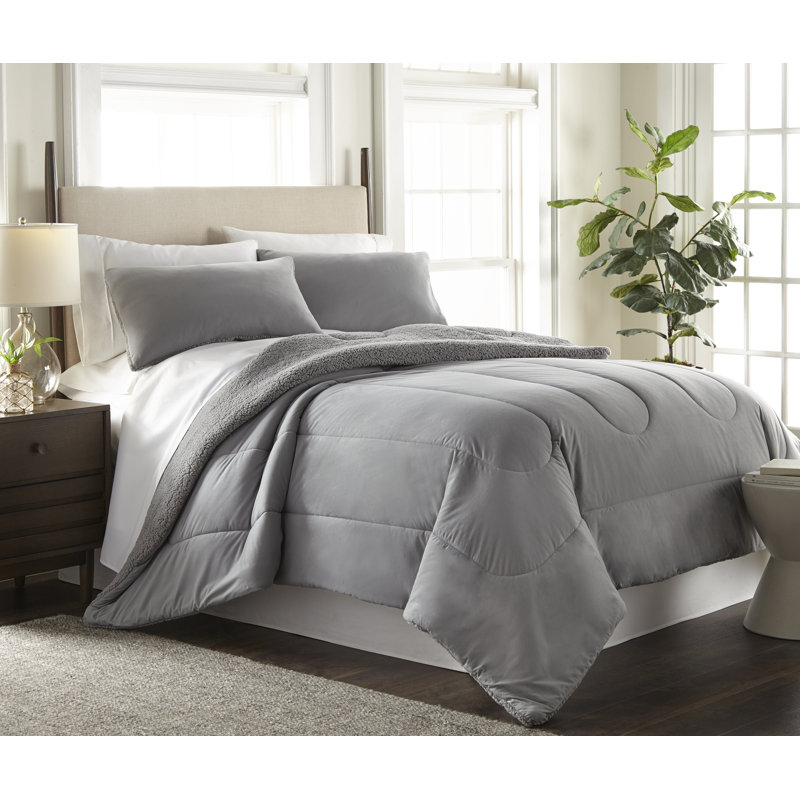Ensemble d'édredon inversé en sherpa Micro Flannel®, Édredon pour lit simple + 1 taie décorative stan, Graystone