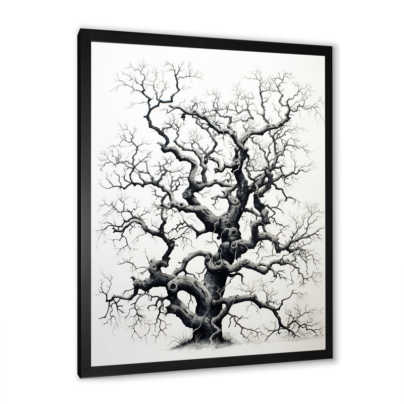 «Minimalisme gris arbre solitude V», impression d'art mural paysage, Cadre photo noir, H 40 po x l 30 po x P 1,5 po