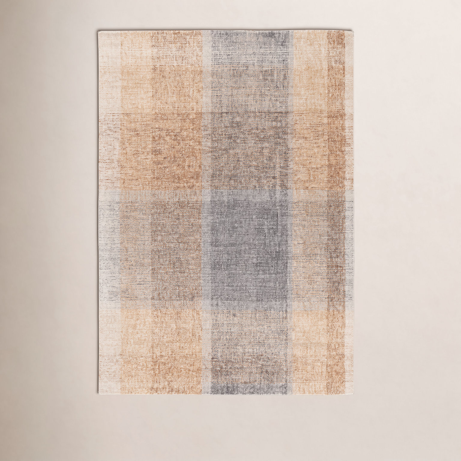 Light Brown Blue Hand-Tufted Geometric Wool Rug, Rectangle 5' x 8'