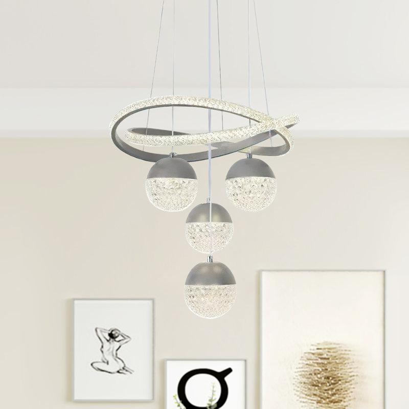 Luminaire suspendu grappe 4 lumières DEL, Chrome chrome