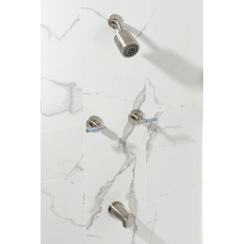 Kingston Brass Synchronous Double-Handle Tub and Shower Faucet, Brushed Nickel