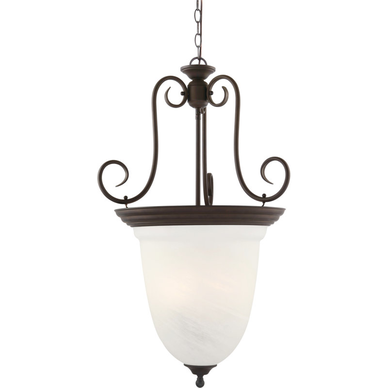 Sawyers 4-Light Indoor Antique Bronze Hanging Pendant with Alabaster Glass Bowl, Antique Bronze
