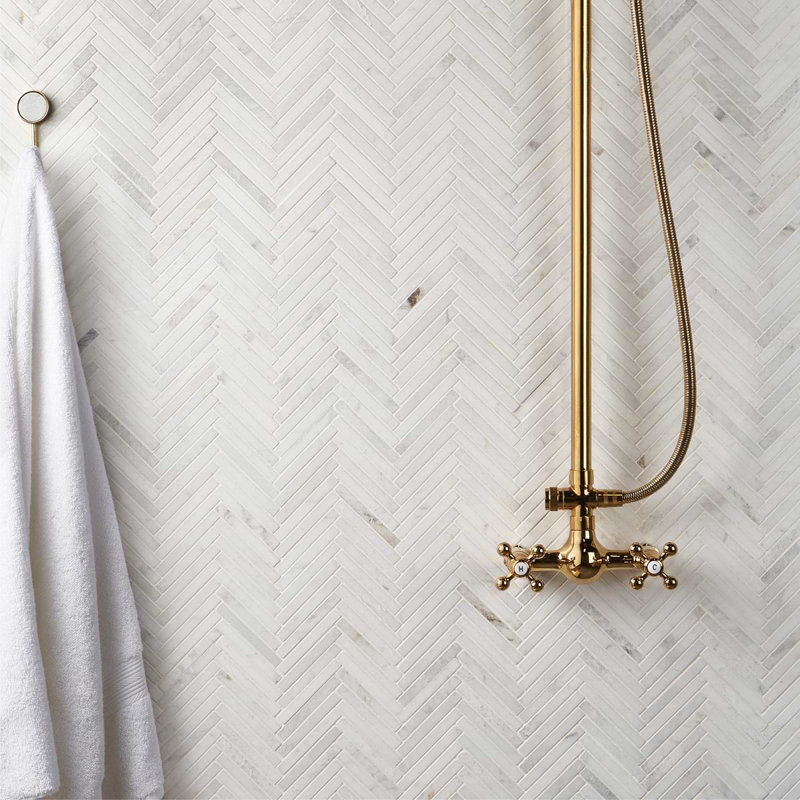 Alaska White .5x4 Herringbone Polished Marble Mosaic Tile