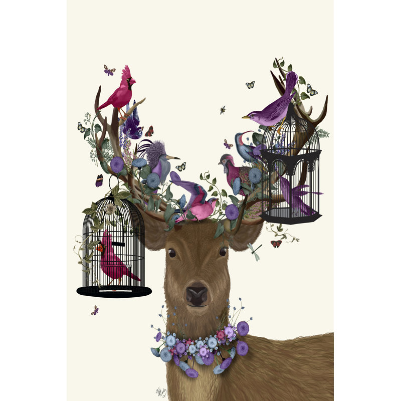 Deer Birdkeeper, Tropical Bird Cages by Leticia Herrera - Wrapped Canvas Print, 46cm H x 30cm W x 3.8cm D