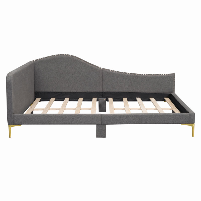 Full Upholstered Daybed with Headboard, Armrest, and Support Legs, Perfect for Modern and Compact Spaces, Grey