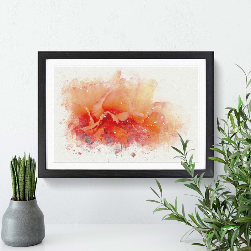 Orange Carnation Flower in Abstract - Picture Frame Graphic Art Print, 27cm H x 36cm W x 2cm D, Black Framed