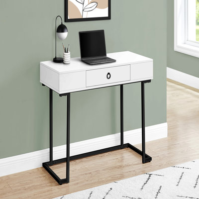 Bureau d'ordinateur, bureau personnel, ordinateur portable, tiroirs de rangement, L 42 po, bureau, stratifié blanc brillant, métal noir, contemporain, moderne