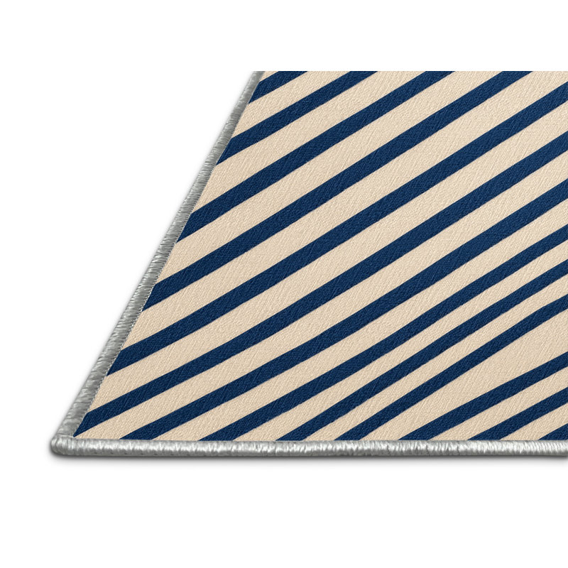  Tapis lavable à rayures crème bleu ciel, Rectangle 4pi x 6 pi