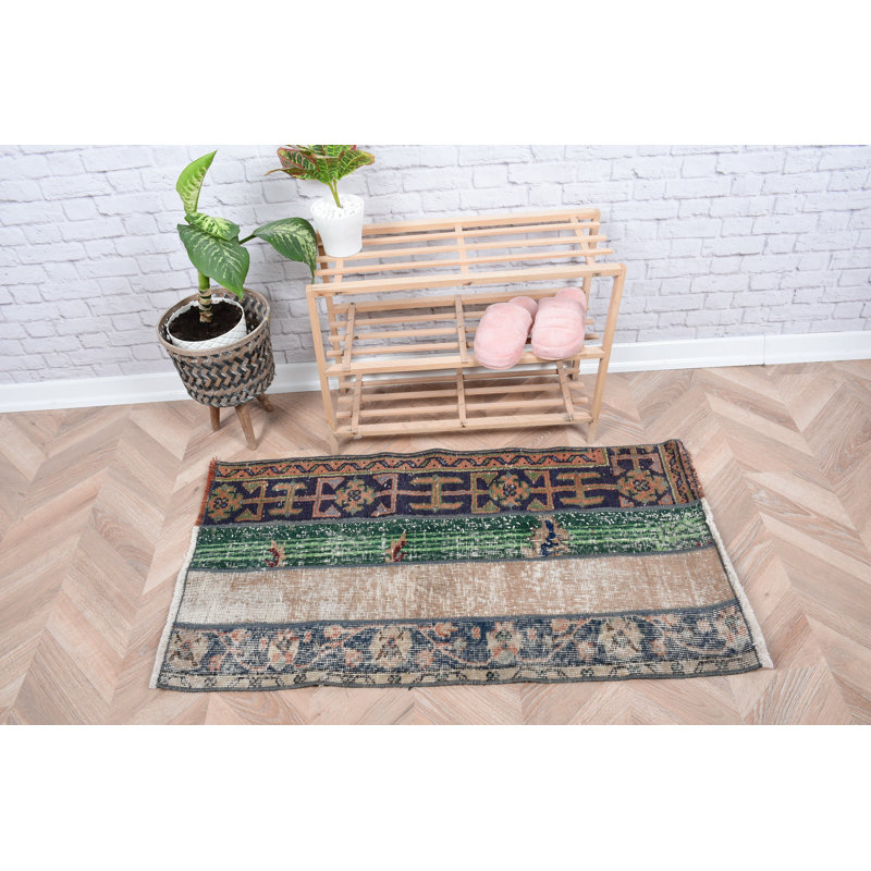 Handmade Vintage Turkish Area Rug With Bohemian Carpet in Blue Patterns and Unique Textile Look for Home Decor