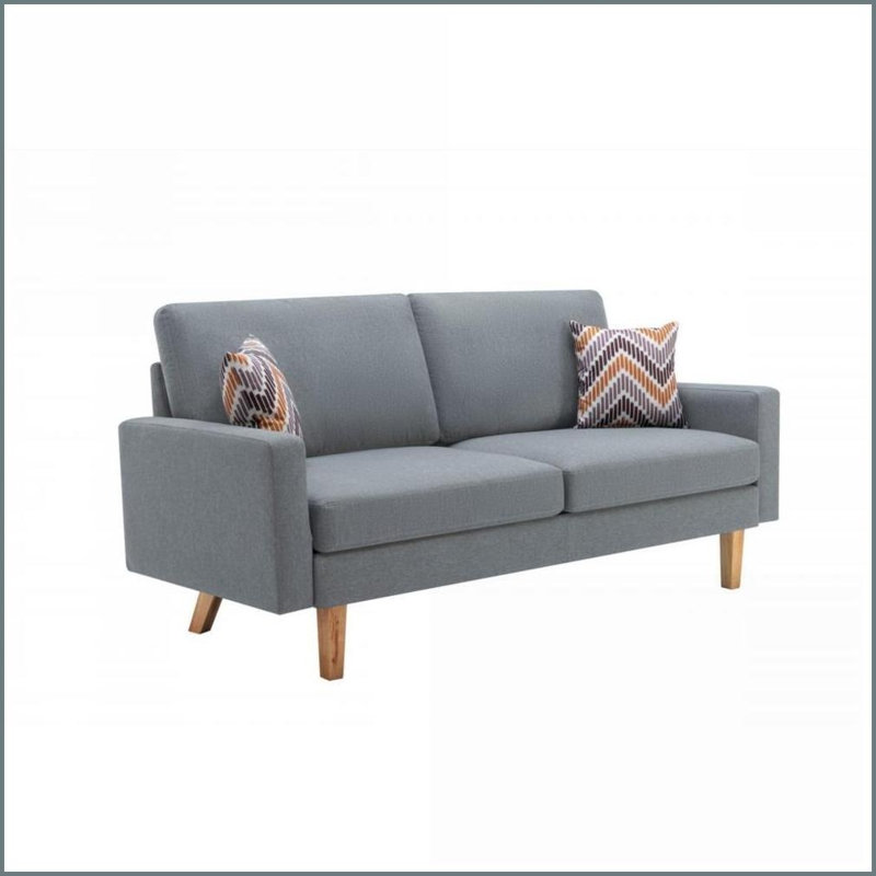 Canapé 70 po en lin gris - mousse & amp; Sièges à ressorts avec 2 coussins pour le salon | Gris | Lin | Dossier rembourré
