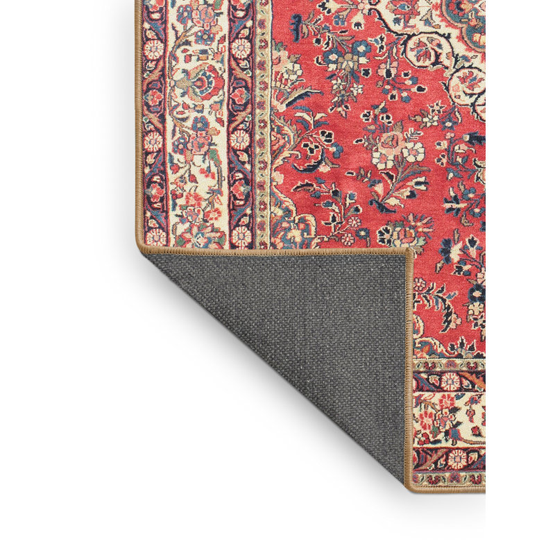 Tapis traditionnel rouge / bleu, Rectangle 5 pi x 7 pi