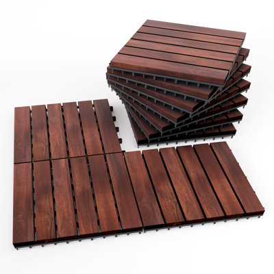 11.97'' L x 11.97'' W x 1.0"H Wood Interlocking Deck Tile