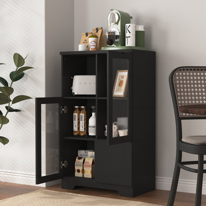 Cabinet with Glass Doors and drawe, Black