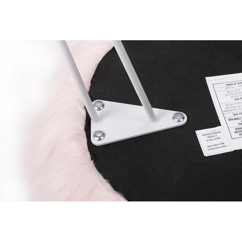 Repose-pieds rond 16,34 po, Fausse fourrure rose, Argent