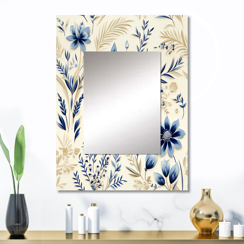 Motif de fleurs Cludia Coastal Neutrals - miroir décoratif boho, 32 po x 24 po