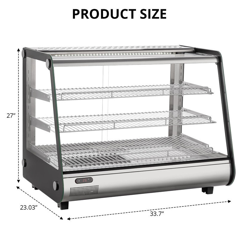 Réchaud de comptoir 34 po à 3 niveaux avec éclairage DEL et contrôle de la température - pour pizza et pâtisserie
