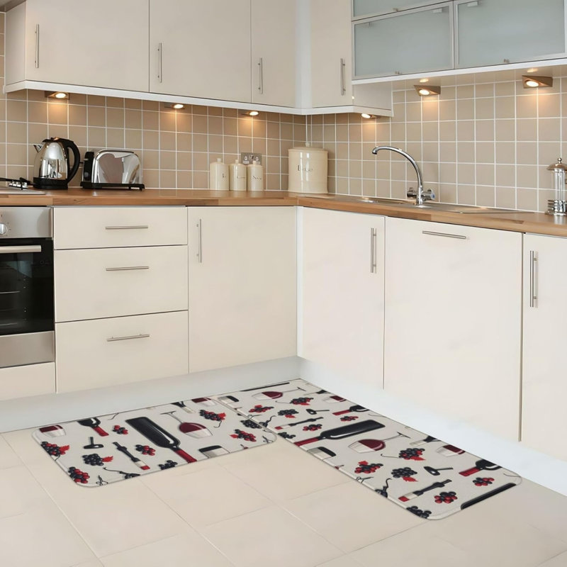 Ensemble de 2 tapis de cuisine en forme de bouteille de vin beige, tapis décoratifs amusants pour la cuisine et le coin-repas