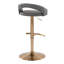 Ensemble de 2 tabourets pivotants réglables avec structure en métal doré, siège en similicuir gris et repose-pieds arrondi en T pour un comptoir et un bar polyvalents.-1385100700-1385100688