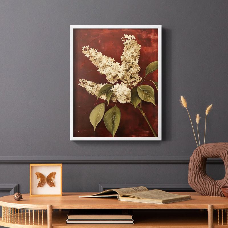 Série FLORAL CCII - Impression encadrée de qualité supérieure - Prêt à accrocher - Aucun clou requis, Blanc / Blanc