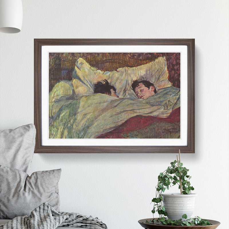 In Bed by Henri de Toulouse-Lautrec - Picture Frame Painting, Walnut Framed, 48cm H x 65cm W x 2cm D