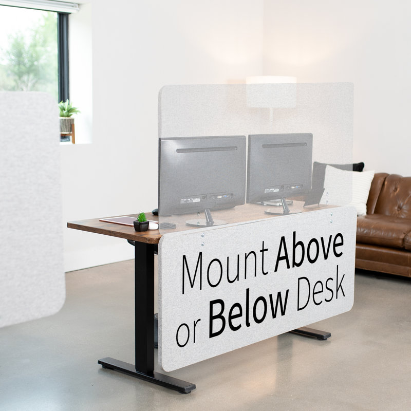 Gray Acoustic Clamp-on Desk Privacy Panel 60" x 24"