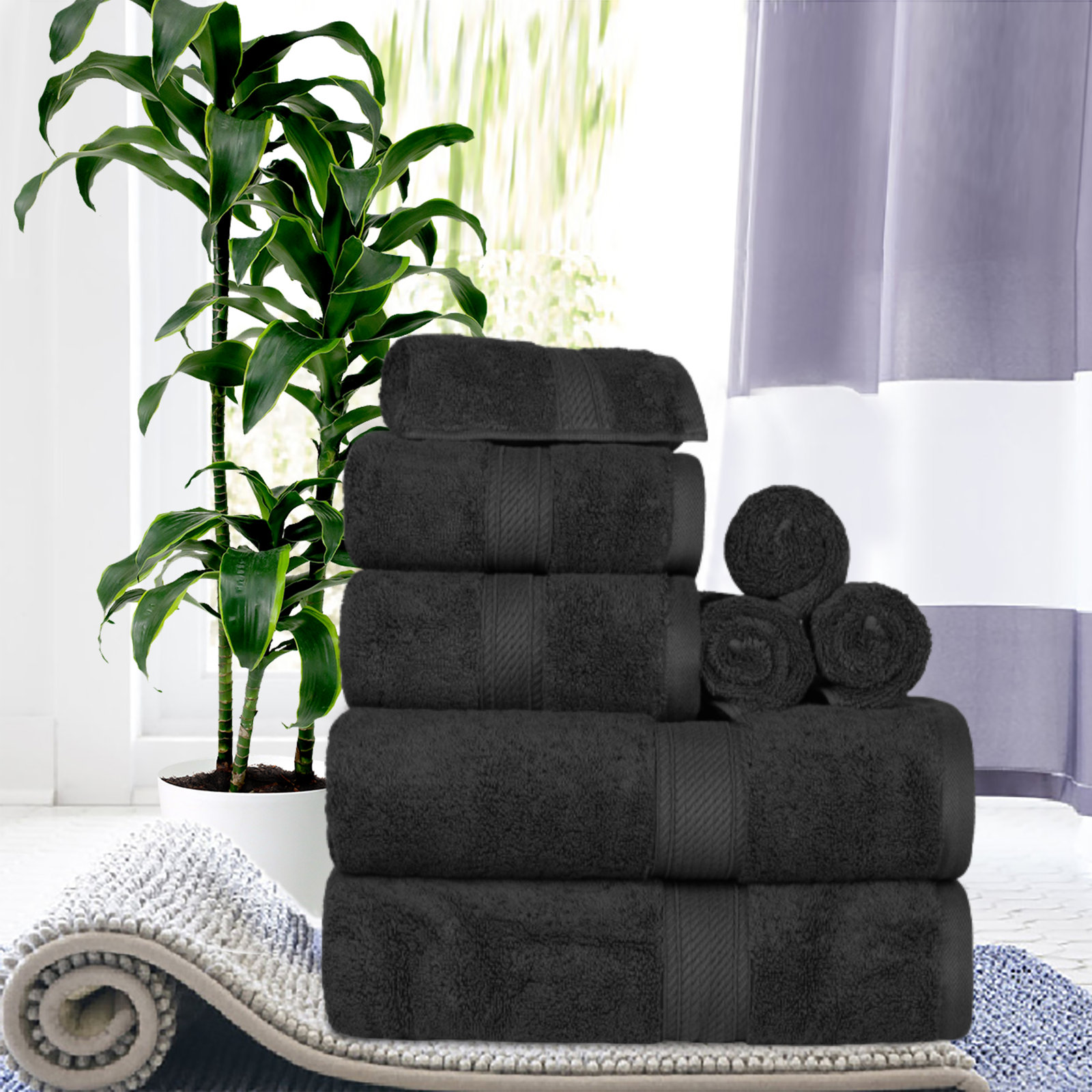 Renata 8-Piece Egyptian Cotton Towel Set, Black