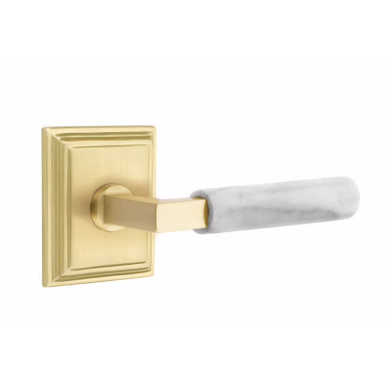 Select Round Passage (Hall & Closet) Door Lever with Square Rosette, Satin Brass, Right