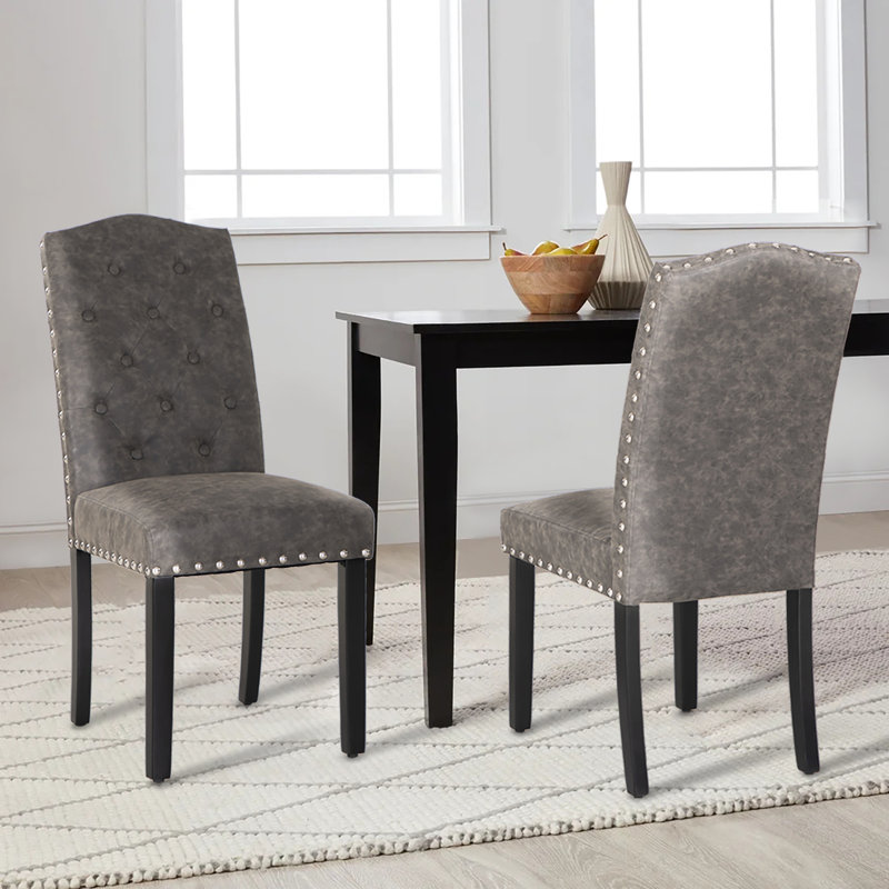 Chaise capitonnée rembourrée à dossier solide, Noir, Gris foncé