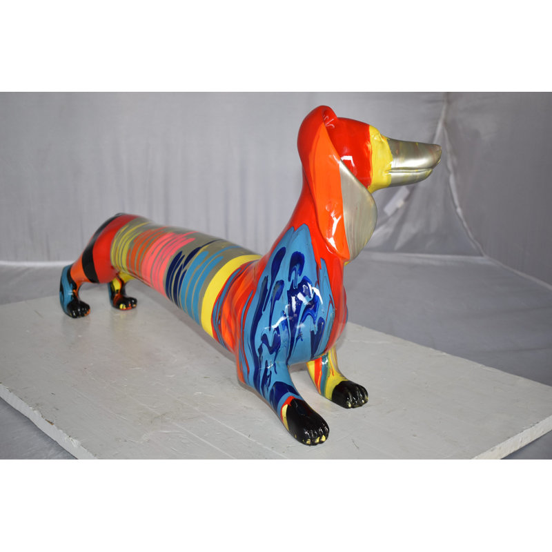 Modern Graffiti Looking Weenie Dachshund Dog Statue From Resin  25" X 10" X 15"H