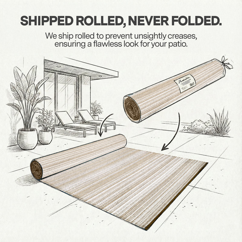 Krasnow Outdoor Rug Recycled Plastic Waterproof Patio, Rectangle 5' x 8', Havana - Beige
